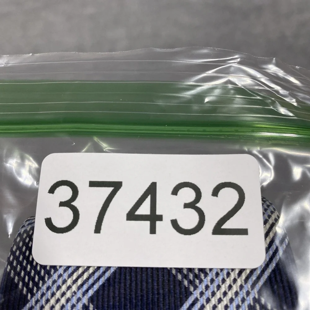 Banana Republic Tie Mens One Size Navy Blue Plaid 100% Silk Classic Necktie